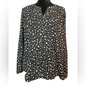 Notations Women's Black and White Polka Dot Button Down Long Sleeve Top
